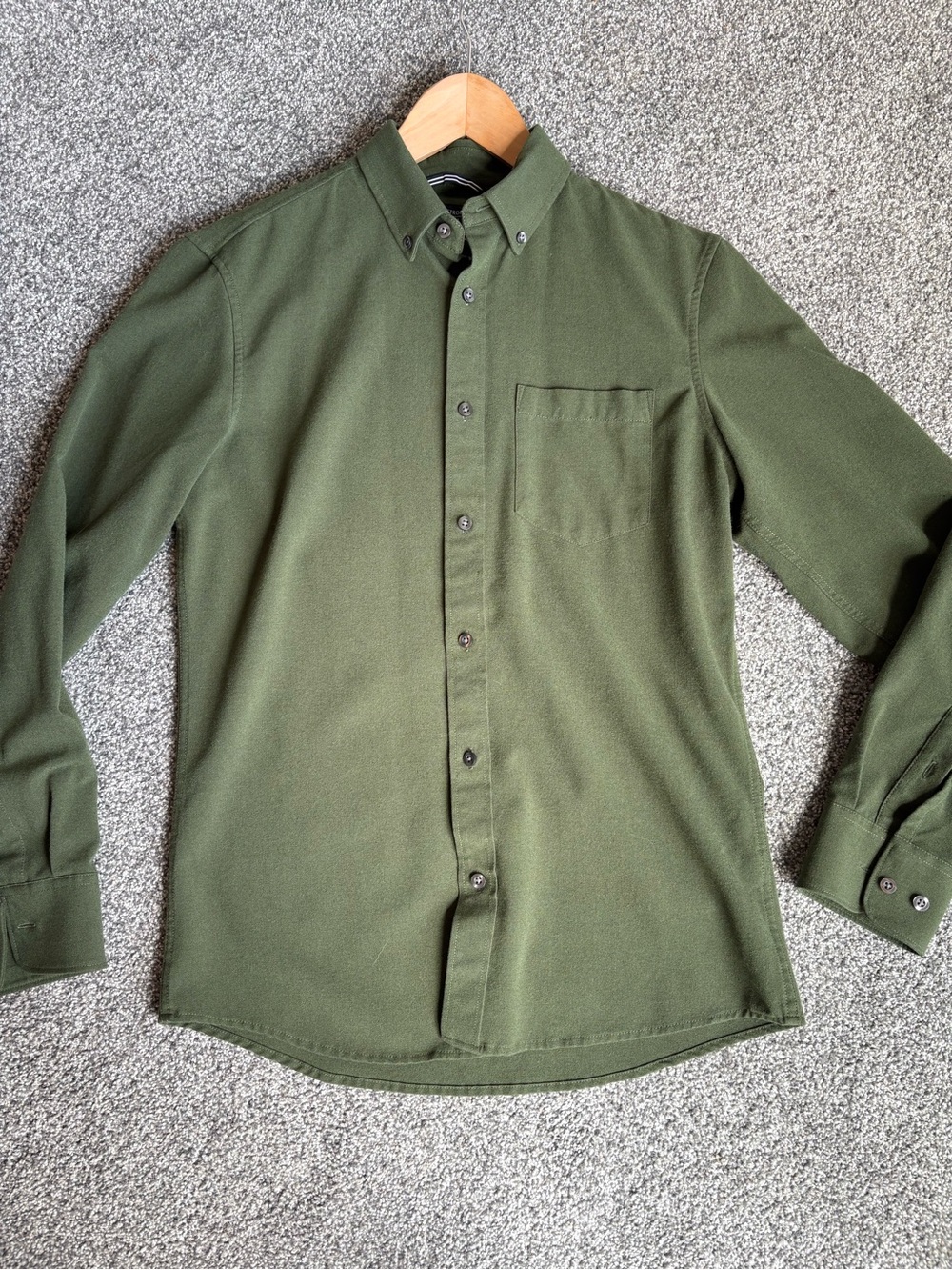 Nordstrom Men's Shop Men's Solid Green Stretch Flannel Shirt Slim Fit Button Up